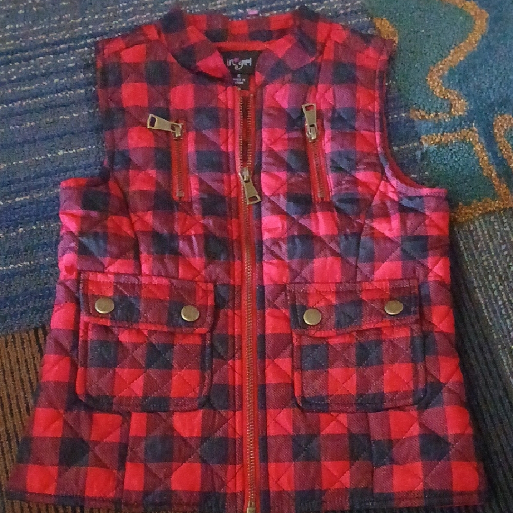 Red and Black Plaid Vest